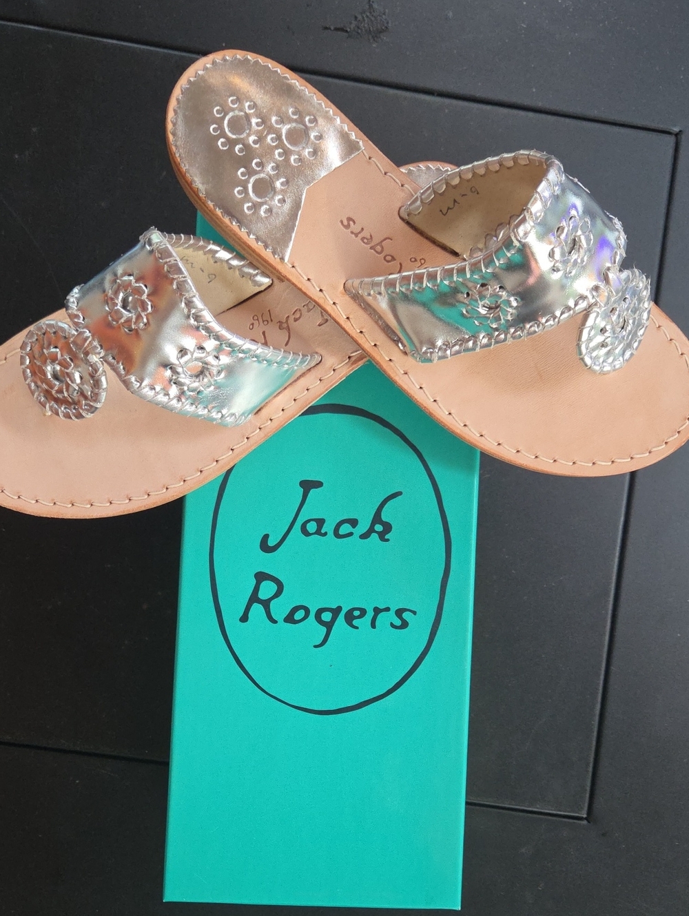 Jack Rogers Womens Silver Metallic Leather Sandals